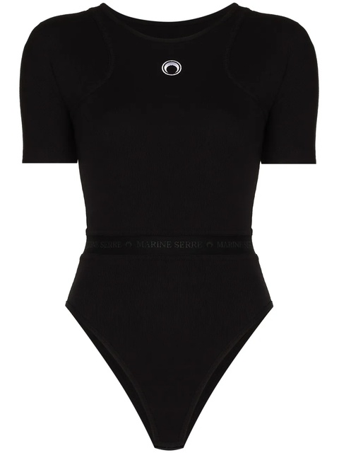 Marine Serre embroidered logo short-sleeve bodysuit - Black - zdjęcie produktu nr 1