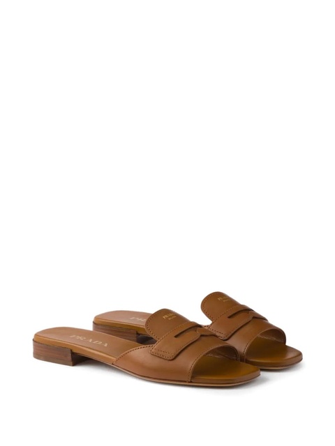 Prada triangle-logo leather sandals - Brown - zdjęcie produktu nr 2