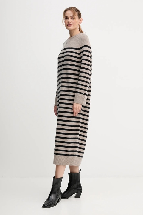 Tommy Hilfiger sukienka wełniana kolor beżowy midi oversize WW0WW46761 - zdjęcie produktu nr 1