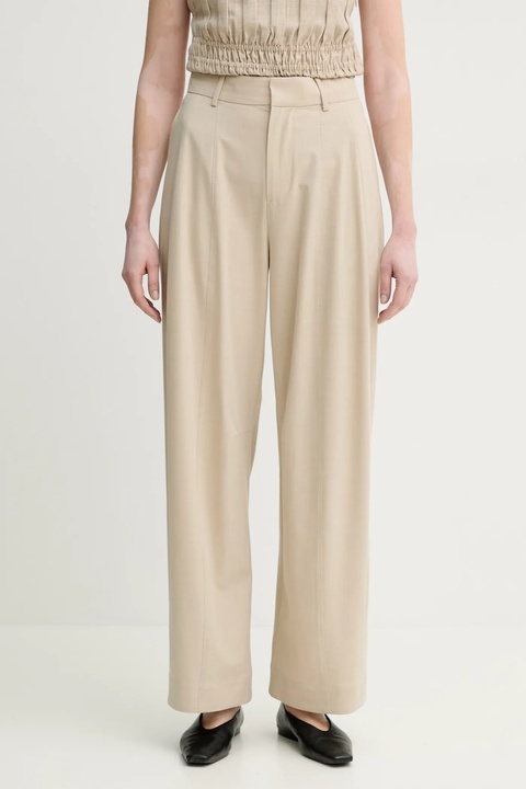 ISABELLE BLANCHE spodnie damskie kolor beżowy szerokie high waist IS25SS-P024-T003 - zdjęcie produktu nr 2