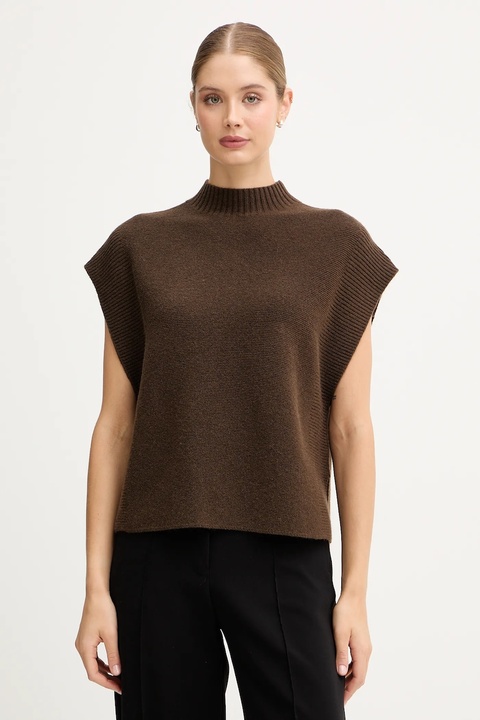 United Colors of Benetton kamizelka z dodatkiem wełny damski kolor brązowy z półgolfem 1244D10EF - zdjęcie produktu nr 1