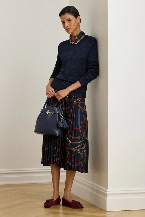 Lauren Ralph Lauren spódnica kolor granatowy midi rozkloszowana 200P03550 - zdjęcie produktu nr 2