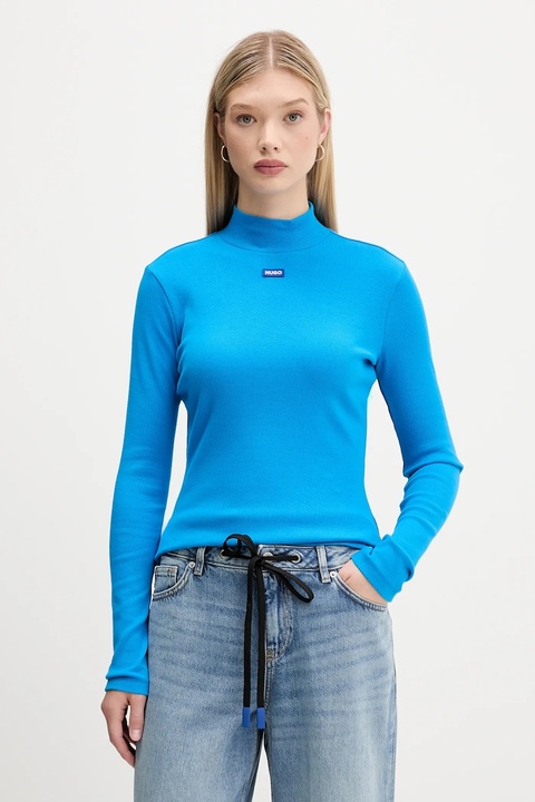 Hugo Blue longsleeve damski kolor turkusowy z półgolfem 50525318 - zdjęcie produktu nr 1