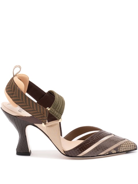 FENDI 85mm snakeskin-effect leather heeled pumps - Brown - zdjęcie produktu nr 1