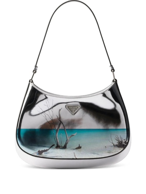 Prada Cleo printed brushed leather shoulder bag - Silver - zdjęcie produktu nr 1