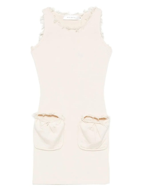 Aya Muse Fleur frayed-detail mini dress - Neutrals - zdjęcie produktu nr 1