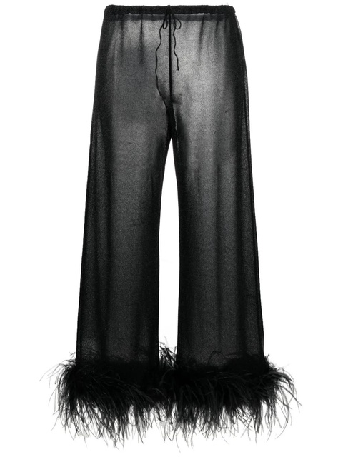 Oséree Plumage feather-trim lurex trousers - Black - zdjęcie produktu nr 1