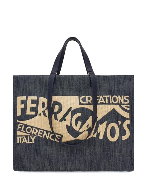Ferragamo large Venna logo-embroidered tote bag - Blue - zdjęcie produktu nr 1