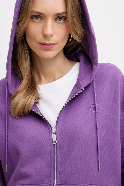 Calvin Klein Jeans bluza damska kolor fioletowy z kapturem gładka LV047B237G - zdjęcie produktu nr 2