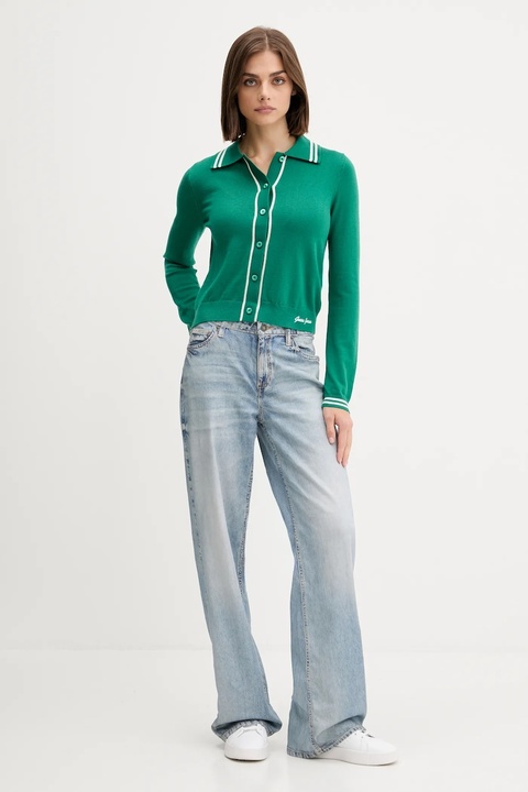 Guess Jeans kardigan z domieszką wełny damski kolor zielony lekki W5YR32 Z3HO2 - zdjęcie produktu nr 2