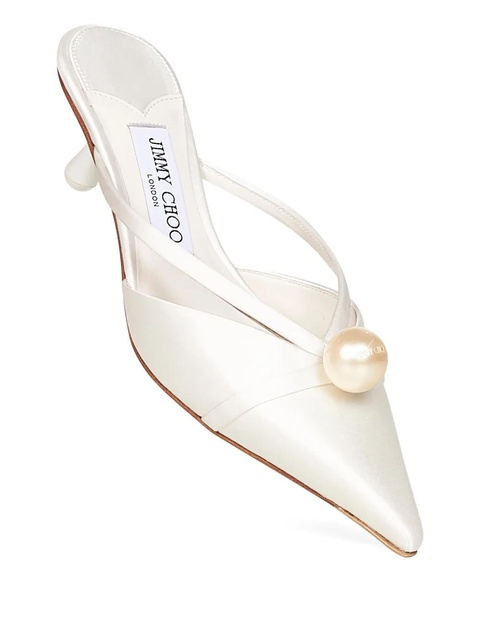 Jimmy Choo 50mm pearl-embellished pointed-toe mules - Neutrals - zdjęcie produktu nr 2