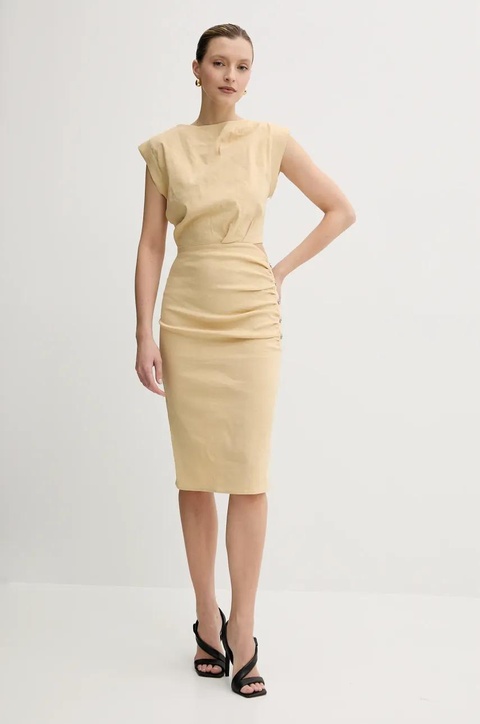 Pinko sukienka lniana kolor beżowy mini dopasowana 104955 A0IM - zdjęcie produktu nr 1