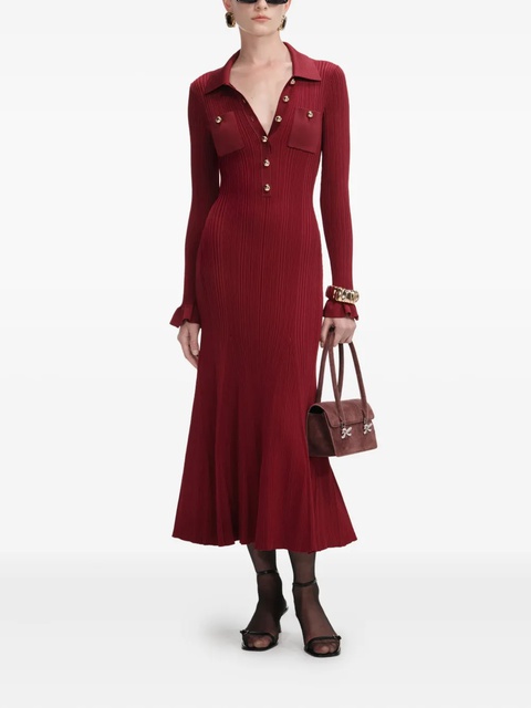 Self-Portrait ribbed-knit buttoned midi dress - Red - zdjęcie produktu nr 2