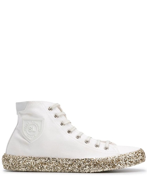 Saint Laurent Bedford glitter-embellished hi-top sneakers - Neutrals - zdjęcie produktu nr 1