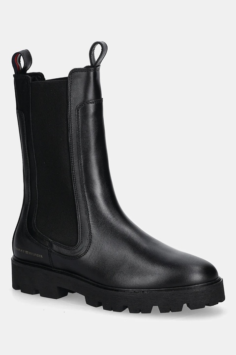 Tommy Hilfiger sztyblety skórzane TH LTHR MID CHELSEA damskie kolor czarny na płaskim obcasie FW0FW08770 - zdjęcie produktu nr 1