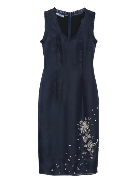 Prada embroidered silk midi dress - Blue - zdjęcie produktu nr 1