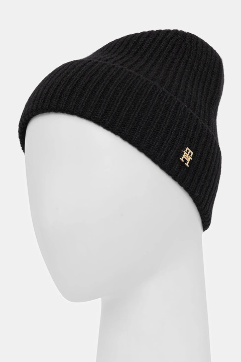 Tommy Hilfiger czapka kaszmirowa kolor czarny AW0AW17772 - zdjęcie produktu nr 1