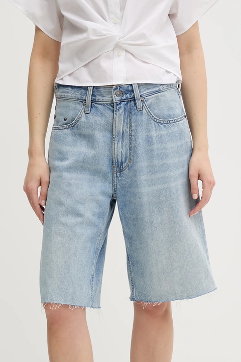 G-Star szorty jeansowe damskie kolor niebieski gładkie high waist D27484-D536 - zdjęcie produktu nr 1