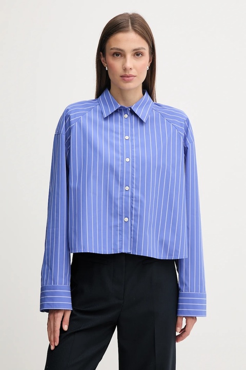 Calvin Klein Jeans koszula bawełniana damska kolor fioletowy relaxed z kołnierzykiem klasycznym LV047C118G - zdjęcie produktu nr 1
