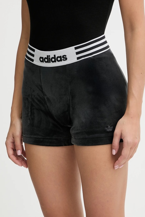 adidas Originals szorty welurowe Booty damskie kolor czarny gładkie high waist JW7284 - zdjęcie produktu nr 1