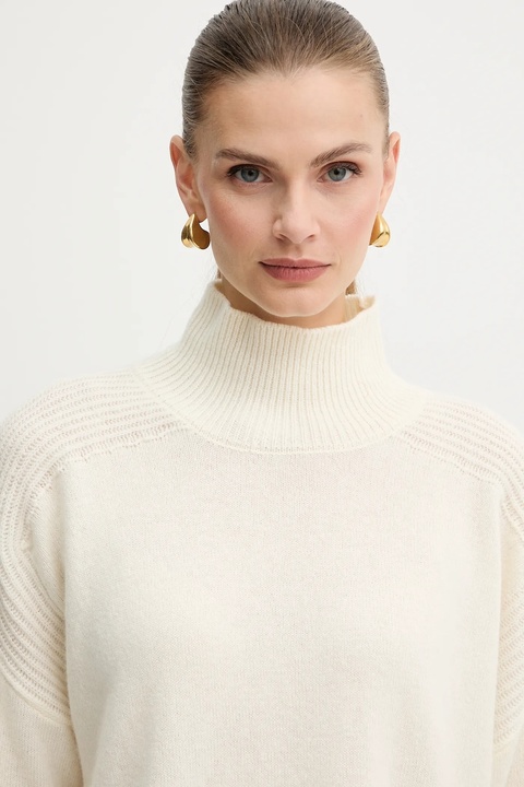 Liu Jo sweter wełniany damski kolor beżowy z golfem MF5059 MS009 - zdjęcie produktu nr 2