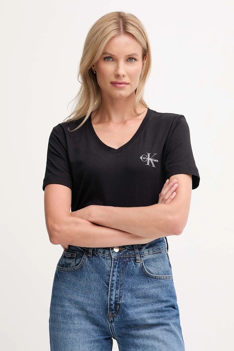 Calvin Klein Jeans t-shirt bawełniany 2-pack damski kolor czarny LV047C906G - zdjęcie produktu nr 1