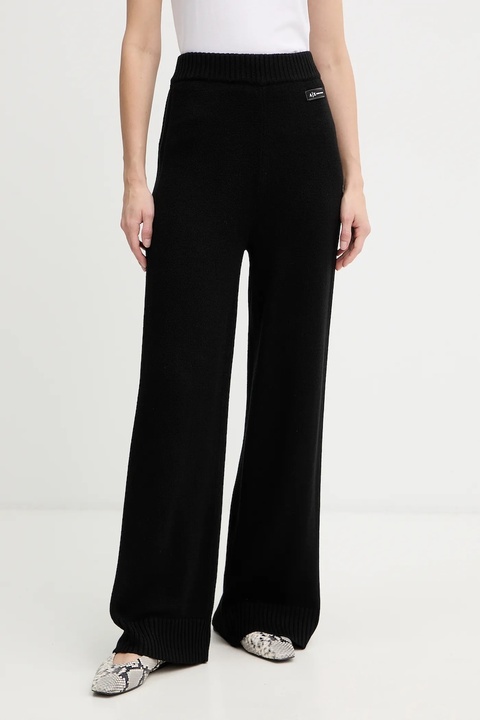 Armani Exchange spodnie z dodatkiem wełny damskie kolor czarny proste high waist XW000769 AF13774 - zdjęcie produktu nr 1