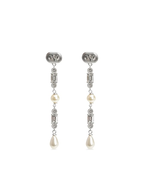 Valentino Garavani crystal-pearl drop earrings - Silver - zdjęcie produktu nr 1