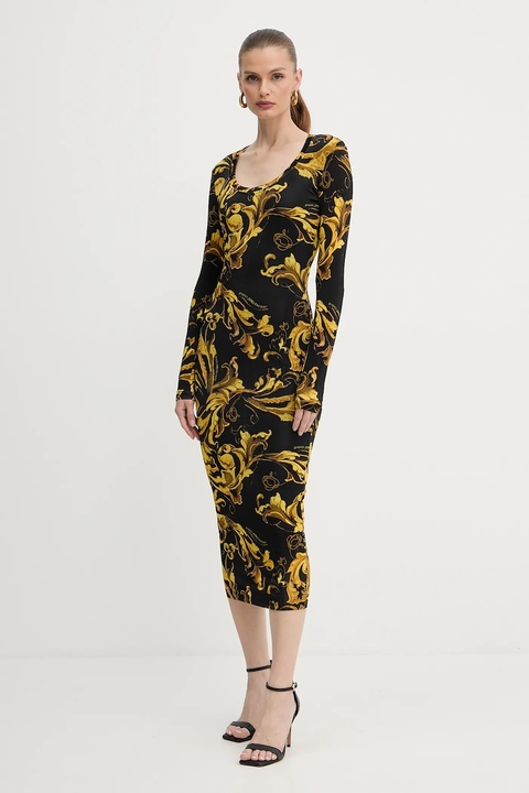 Versace Jeans Couture sukienka kolor czarny midi dopasowana 79HAO920 JS500 - zdjęcie produktu nr 2