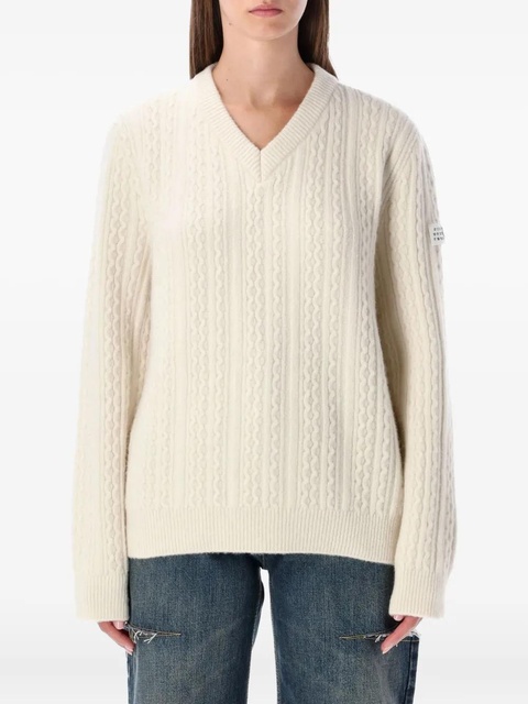 MM6 Maison Margiela cable-knit V-neck sweater - Neutrals - zdjęcie produktu nr 1