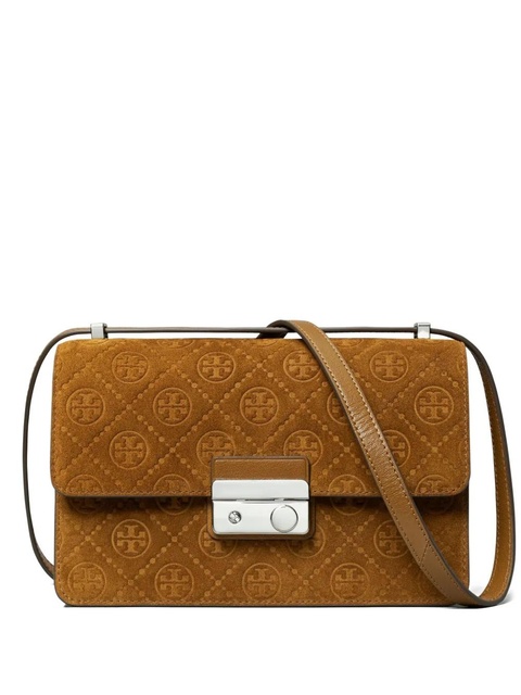 Tory Burch monogram suede shoulder bag - Brown - zdjęcie produktu nr 1