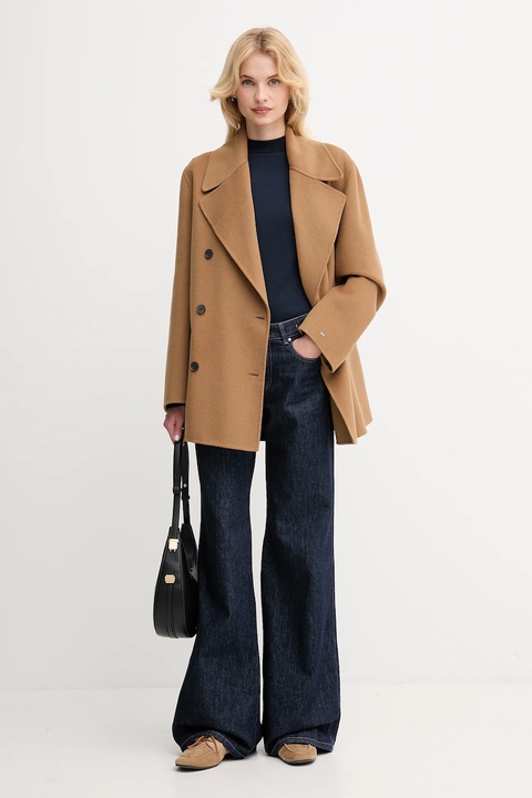 Tommy Hilfiger płaszcz z wełną kolor brązowy WW0WW47479 - zdjęcie produktu nr 2