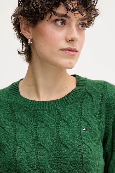 Tommy Hilfiger sweter wełniany damski kolor zielony lekki WW0WW43586 - zdjęcie produktu nr 2