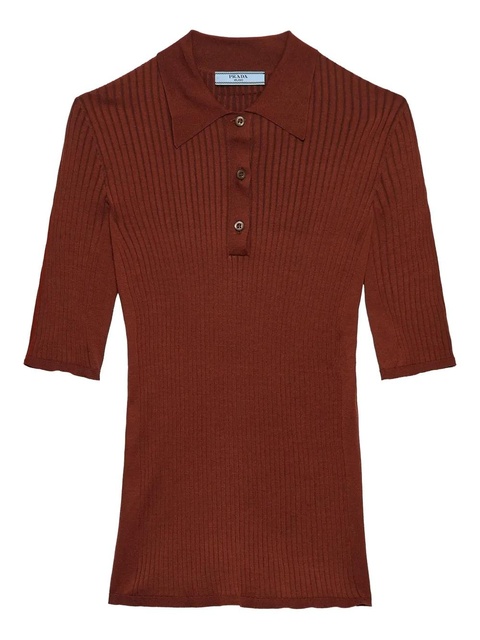 Prada ribbed polo top - Red - zdjęcie produktu nr 2