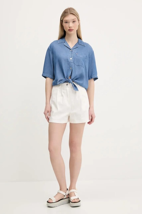 Tommy Jeans szorty damskie kolor beżowy gładkie high waist DW0DW21643 - zdjęcie produktu nr 2