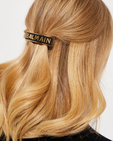 BALMAIN PARIS HAIR COUTURE - Czarna spinka ze złotym logo - zdjęcie produktu nr 1