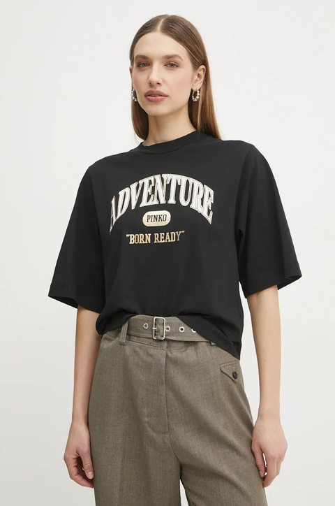Pinko t-shirt bawełniany damski kolor czarny 104604 A2CS - zdjęcie produktu nr 1