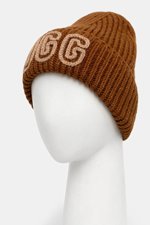 UGG czapka z domieszką wełny CHUNKY kolor brązowy 102345 - zdjęcie produktu nr 2