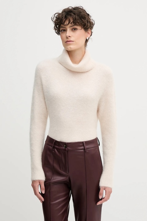 Sandro Ferrone sweter z dodatkiem alpaki damski kolor beżowy z golfem S9YBFNOME - zdjęcie produktu nr 1