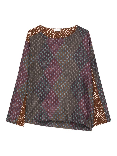DRIES VAN NOTEN contrast-print silk top - Purple - zdjęcie produktu nr 1
