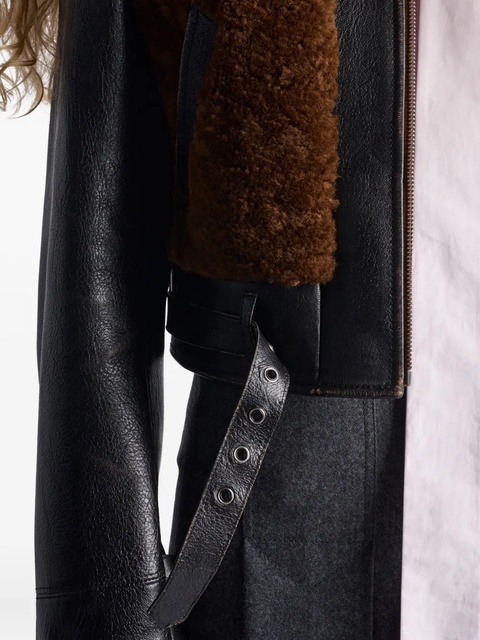 Prada shearling-panelled leather jacket - Black - zdjęcie produktu nr 2
