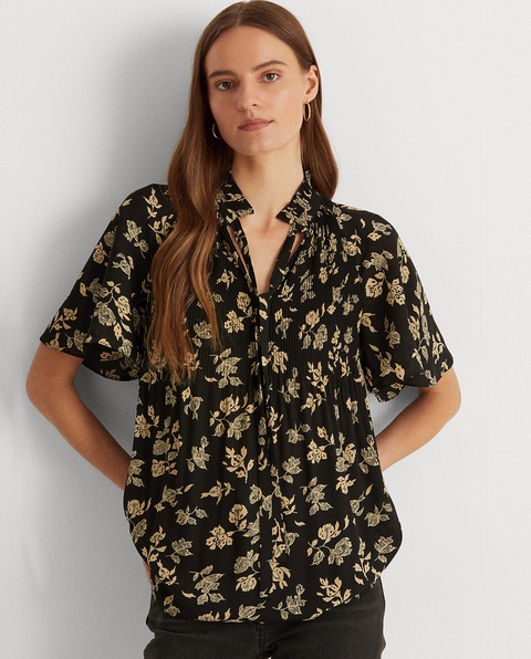 LAUREN BY RALPH LAUREN - Czarna bluzka we wzór w kwiaty - zdjęcie produktu nr 1
