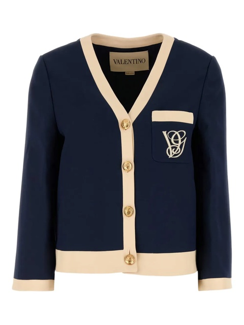 Valentino Garavani V-neck monogram-detail blazer - Blue - zdjęcie produktu nr 1