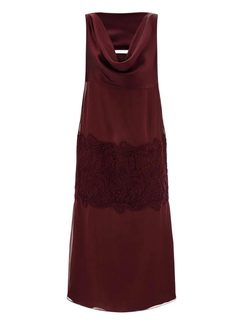Ferragamo cowl-neck lace-insert midi dress - Red - zdjęcie produktu nr 1