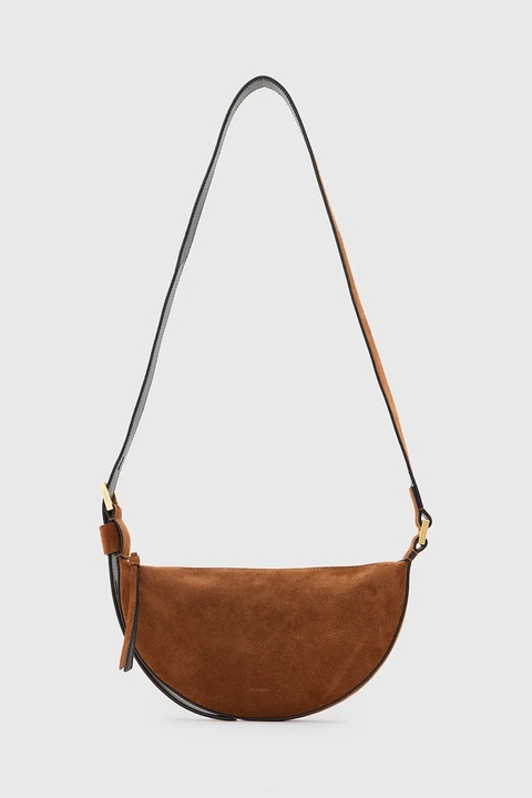 AllSaints torebka zamszowa HALFMOON kolor brązowy W334XC - zdjęcie produktu nr 1