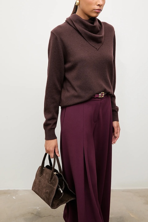 Answear.LAB sweter z wełny merino z apaszką damski kolor brązowy lekki - zdjęcie produktu nr 1