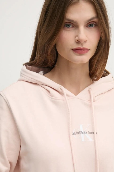 Calvin Klein Jeans bluza damska kolor różowy z kapturem gładka J20J225358 - zdjęcie produktu nr 2