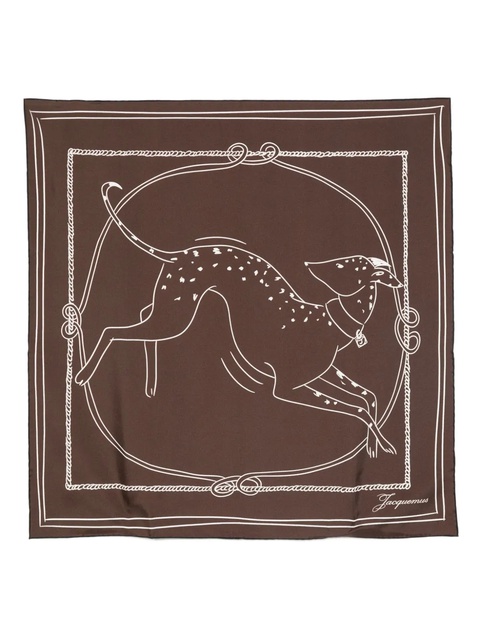 Jacquemus dog-print rope-border scarf - Brown - zdjęcie produktu nr 1