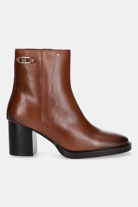 Tommy Hilfiger botki skórzane STACKED HEEL LEATHER ANKLE BOOT damskie kolor brązowy na słupku FW0FW08864 - zdjęcie produktu nr 2