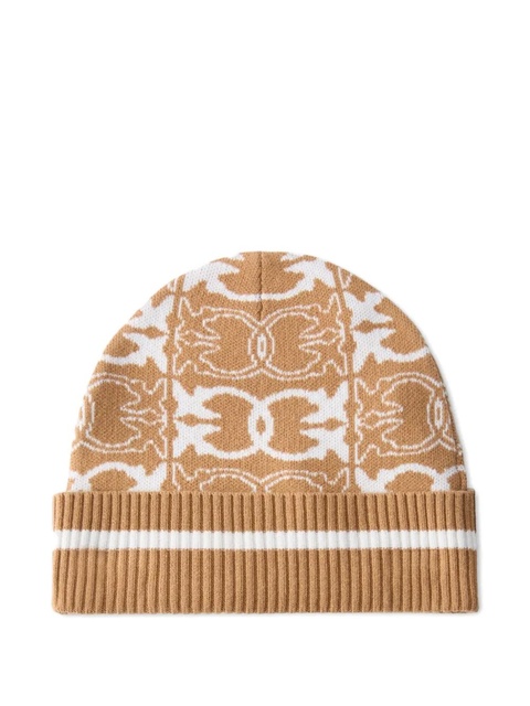 PINKO Love Birds-pattern ribbed beanie - Brown - zdjęcie produktu nr 1